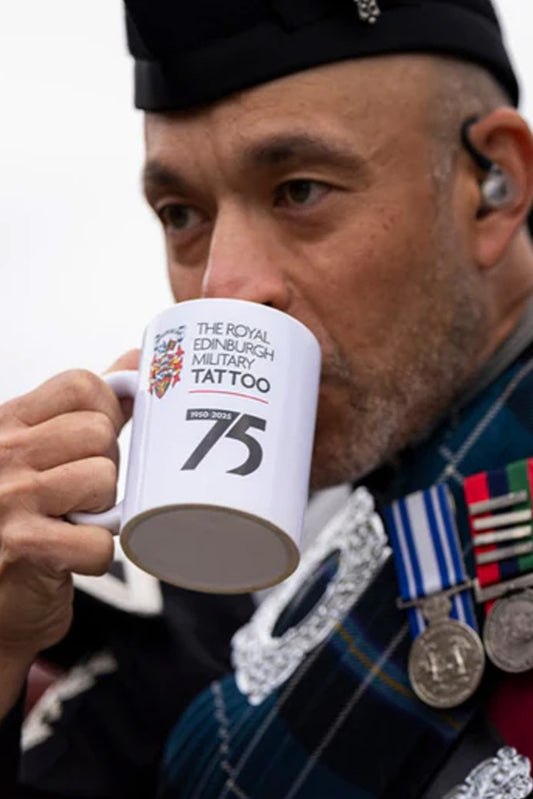 THE ROYAL EDINBURGH MILITARY TATTOO 75 WHITE CERAMIC MUG