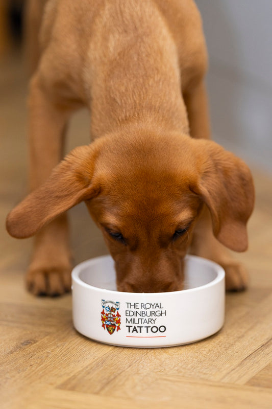 THE ROYAL EDINBURGH MILITARY TATTOO WHITE CERAMIC DOG BOWL