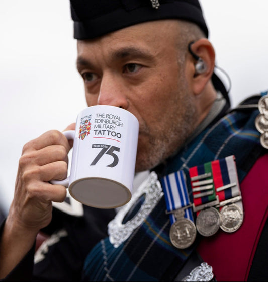 THE ROYAL EDINBURGH MILITARY TATTOO 75 WHITE CERAMIC MUG